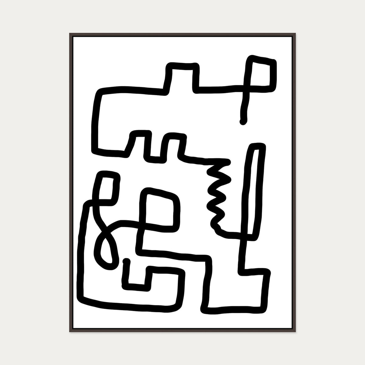 Labyrinth Line Canvas Art — 90 x 120 cm — Brown Frame