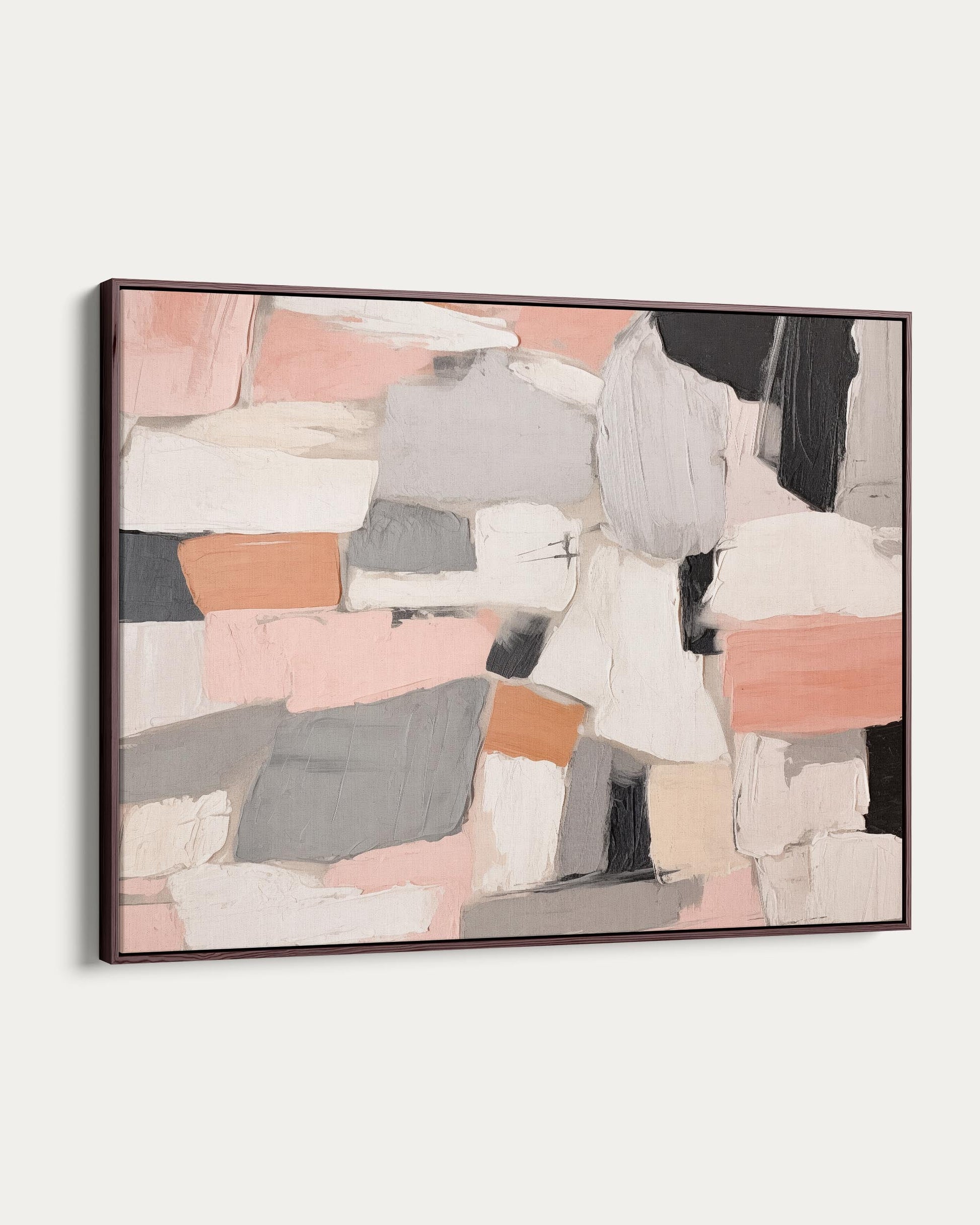 Abstract art piece with geometric shapes in pastel colors on a white background