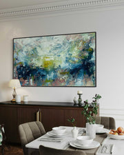 Dining room with abstract painting on the wall