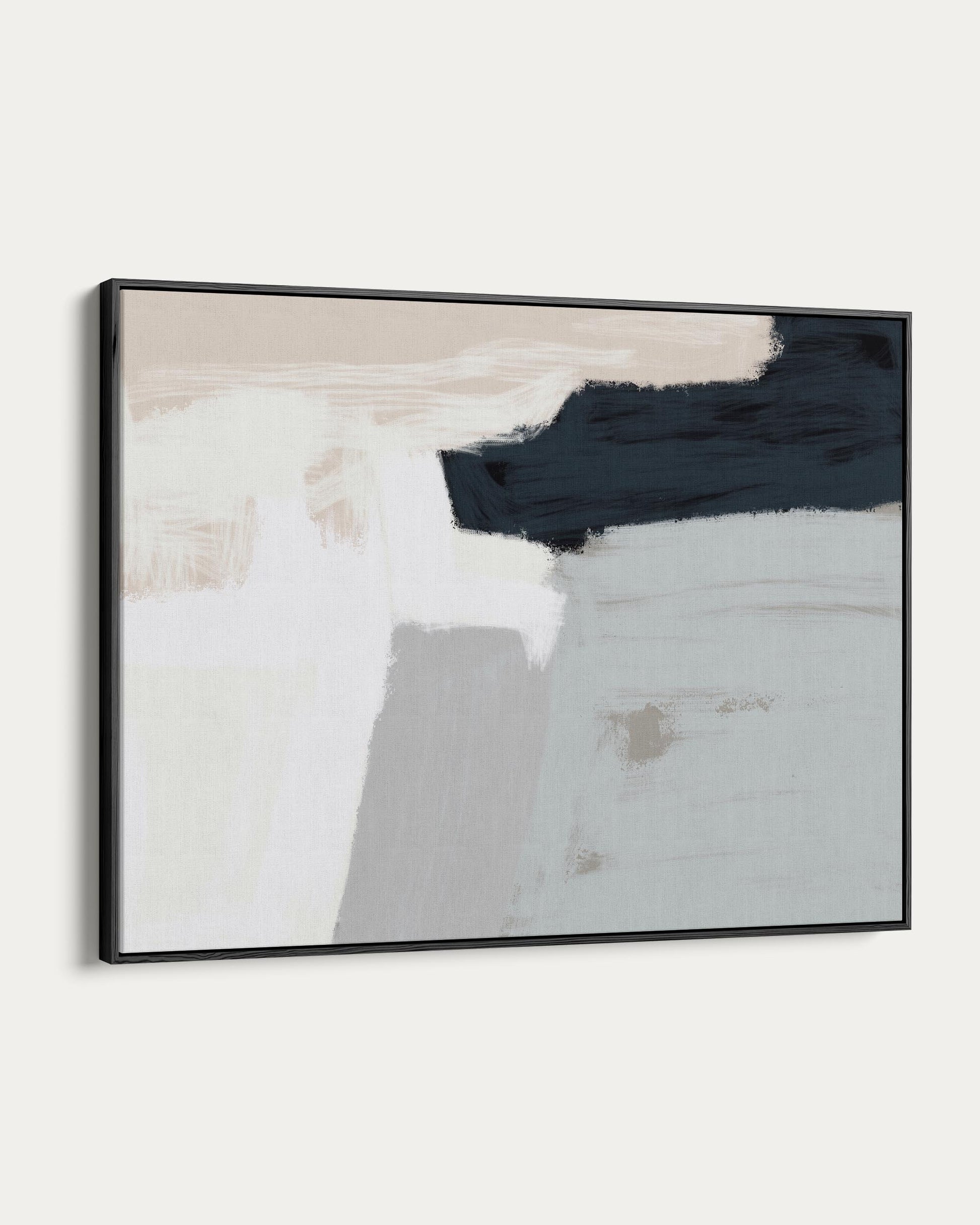 Abstract art piece with black, white, and gray colors on a white background