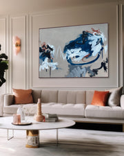 Extra large expressionist painting above a sofa in luxury living room