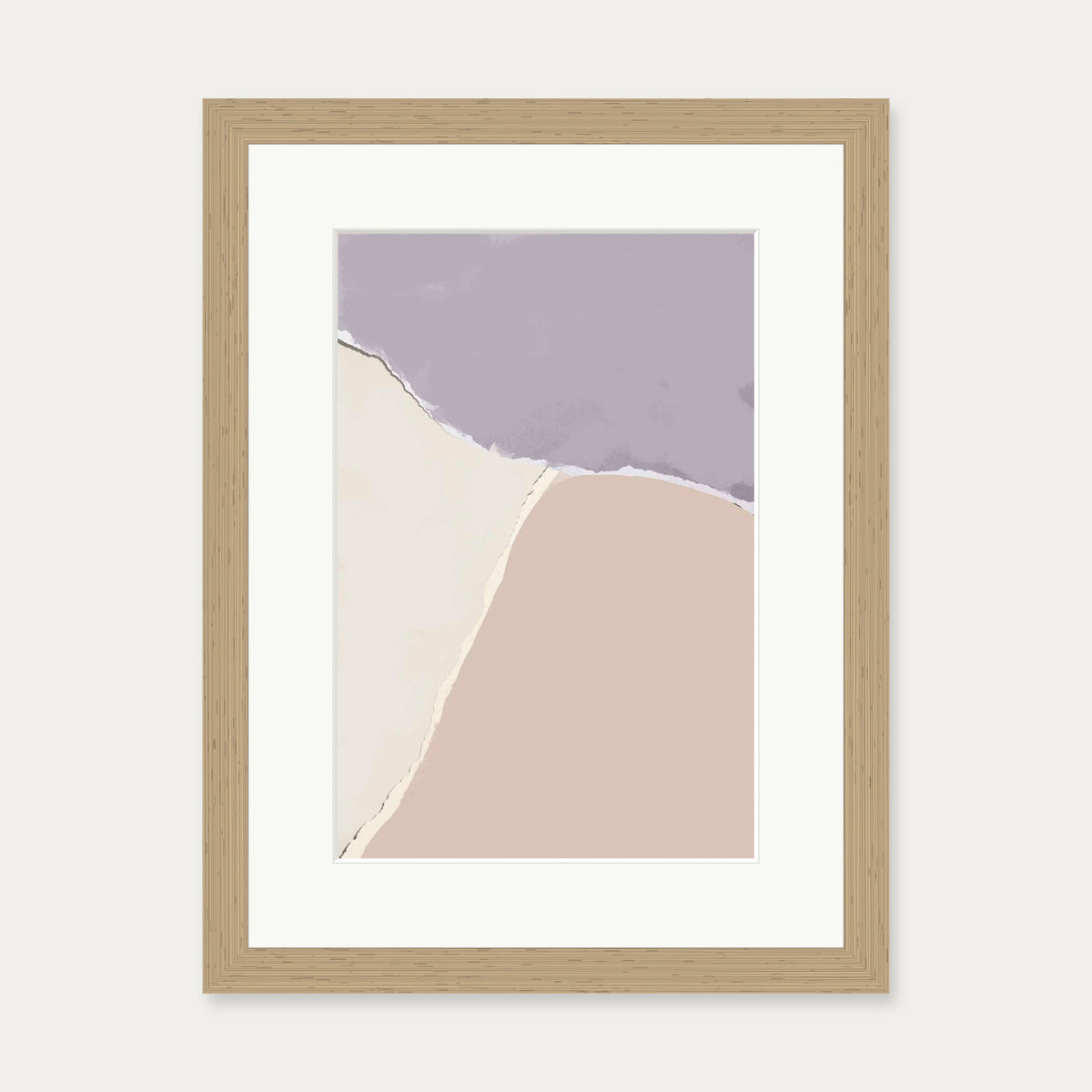 Lavender and Neutral Abstract Shapes Art Print — 30 x 40 cm — Oak Frame