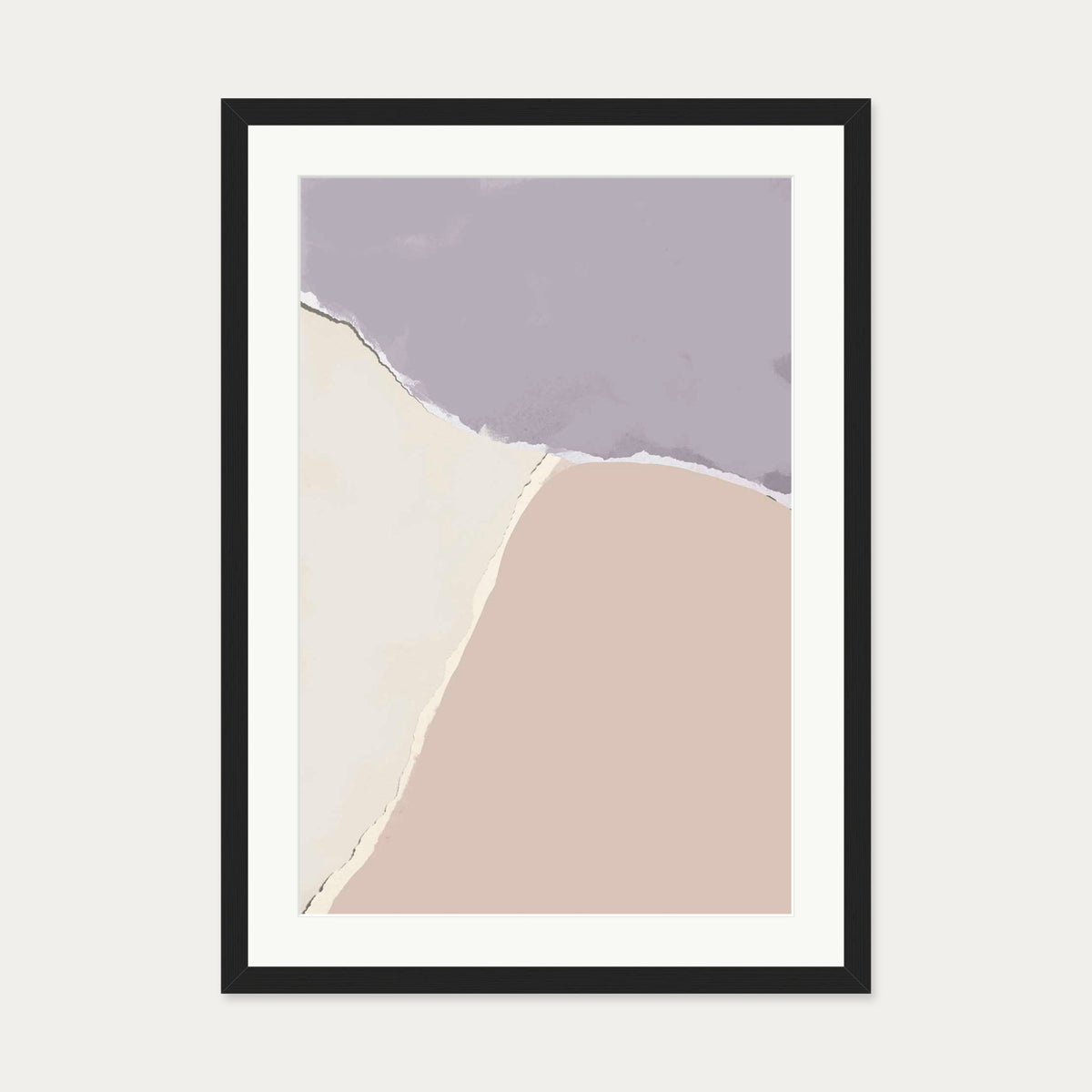 Lavender and Neutral Abstract Shapes Art Print — 50 x 70 cm — Black Frame