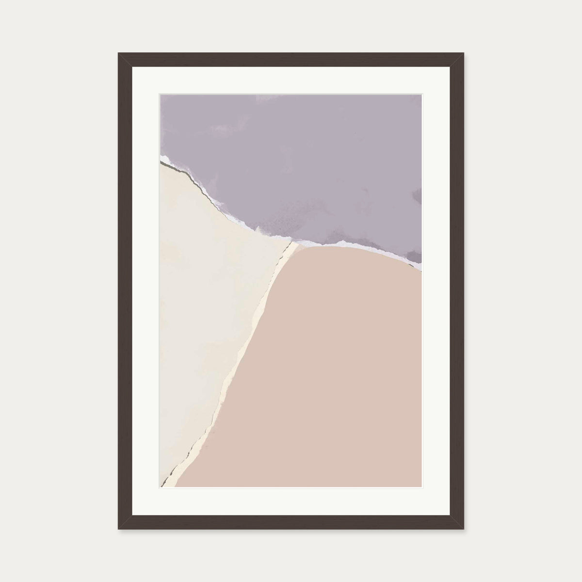Lavender and Neutral Abstract Shapes Art Print — 50 x 70 cm — Brown Frame