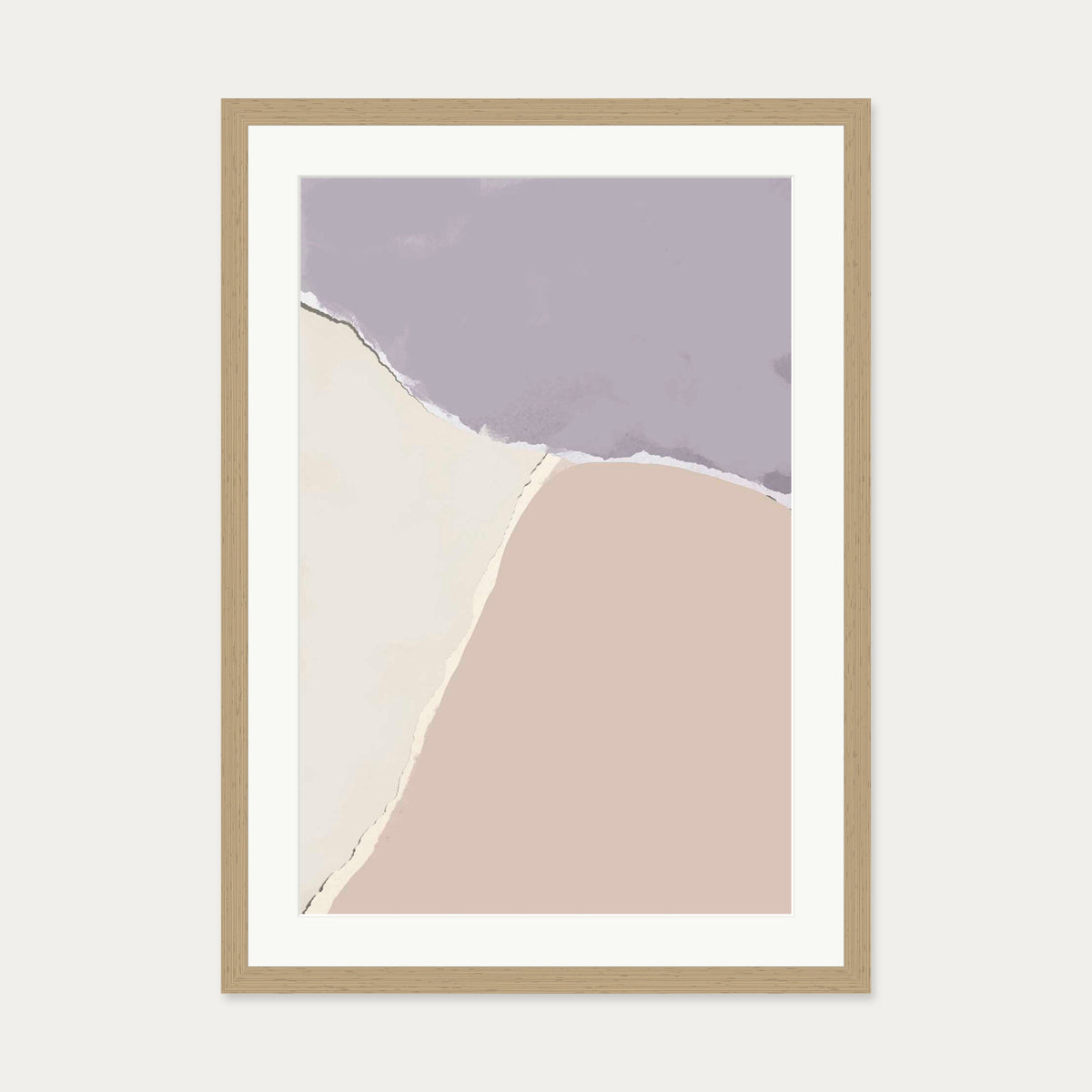 Lavender and Neutral Abstract Shapes Art Print — 50 x 70 cm — Oak Frame