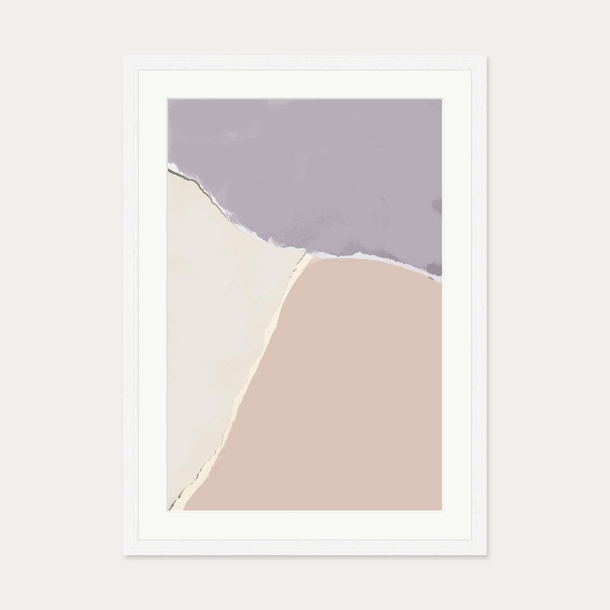 Lavender and Neutral Abstract Shapes Art Print — 50 x 70 cm — White Frame