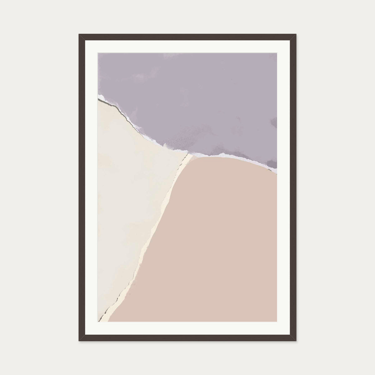 Lavender and Neutral Abstract Shapes Art Print — 70 x 100 cm — Brown Frame