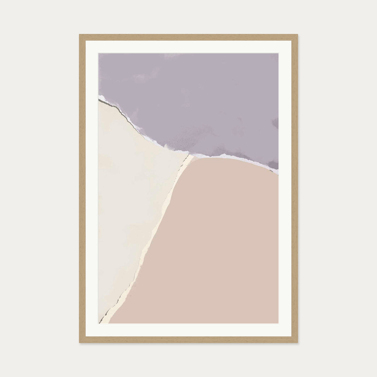 Lavender and Neutral Abstract Shapes Art Print — 70 x 100 cm — Oak Frame