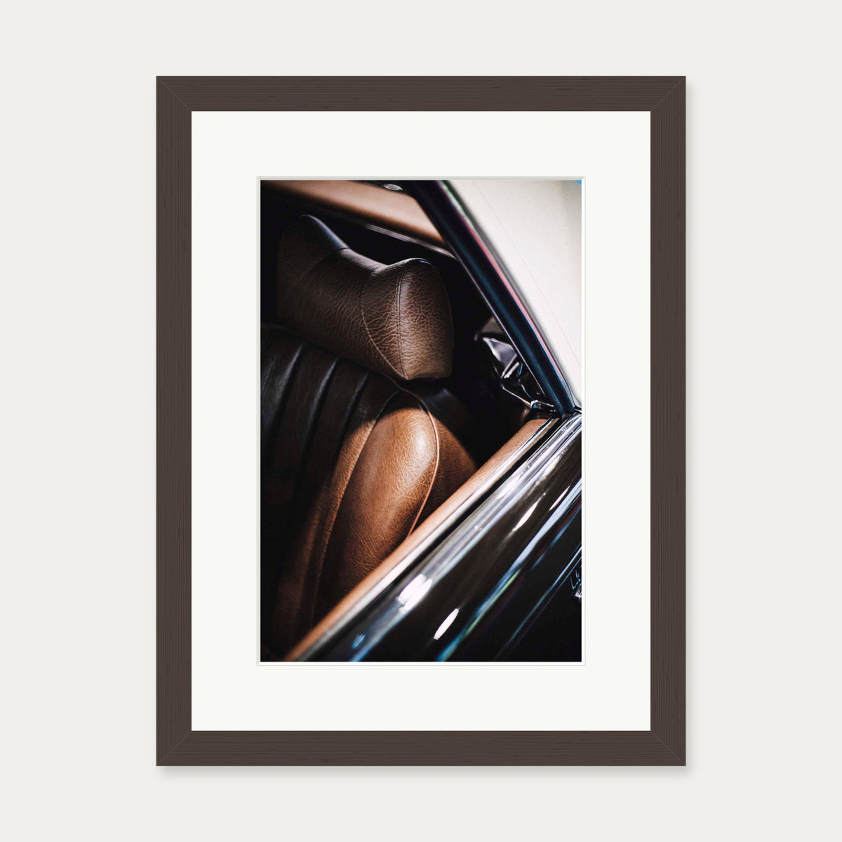 Leather Seat Wall Art Print — 30 x 40 cm — Brown Frame