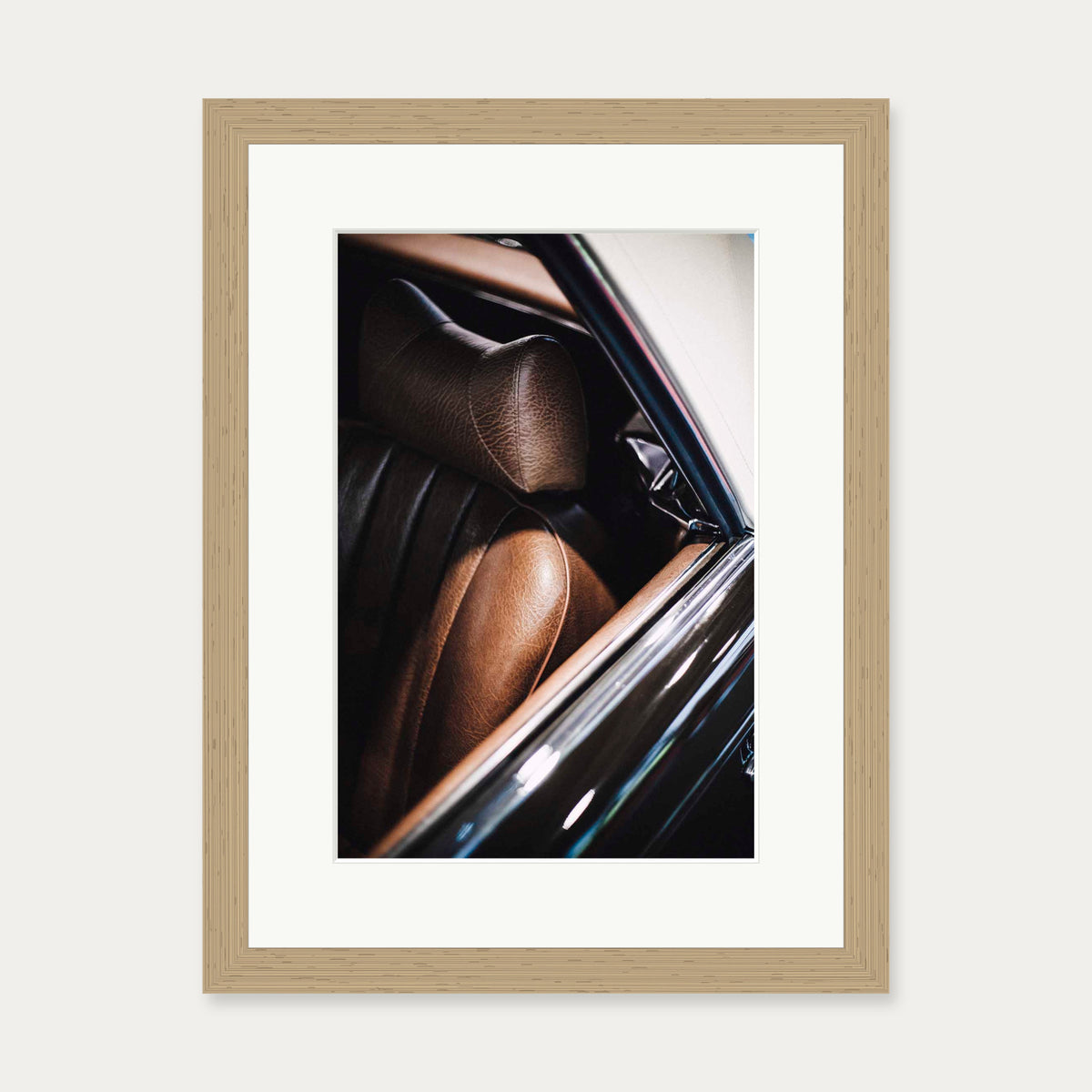 Leather Seat Wall Art Print — 30 x 40 cm — Oak Frame