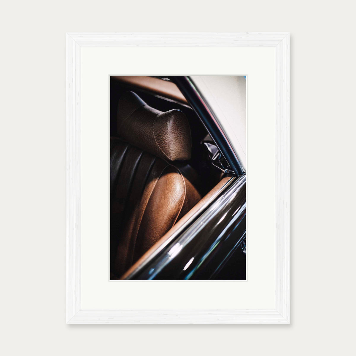 Leather Seat Wall Art Print — 30 x 40 cm — White Frame