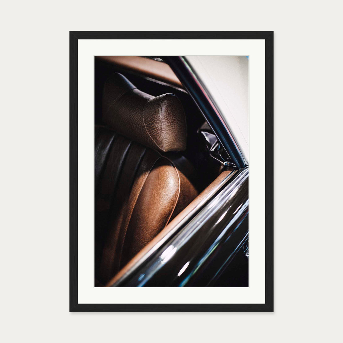 Leather Seat Wall Art Print — 50 x 70 cm — Black Frame