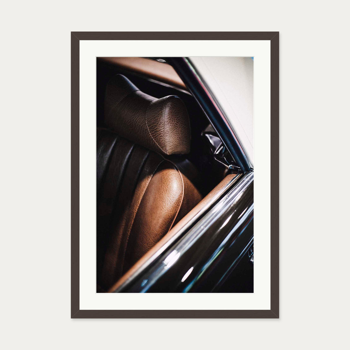 Leather Seat Wall Art Print — 50 x 70 cm — Brown Frame