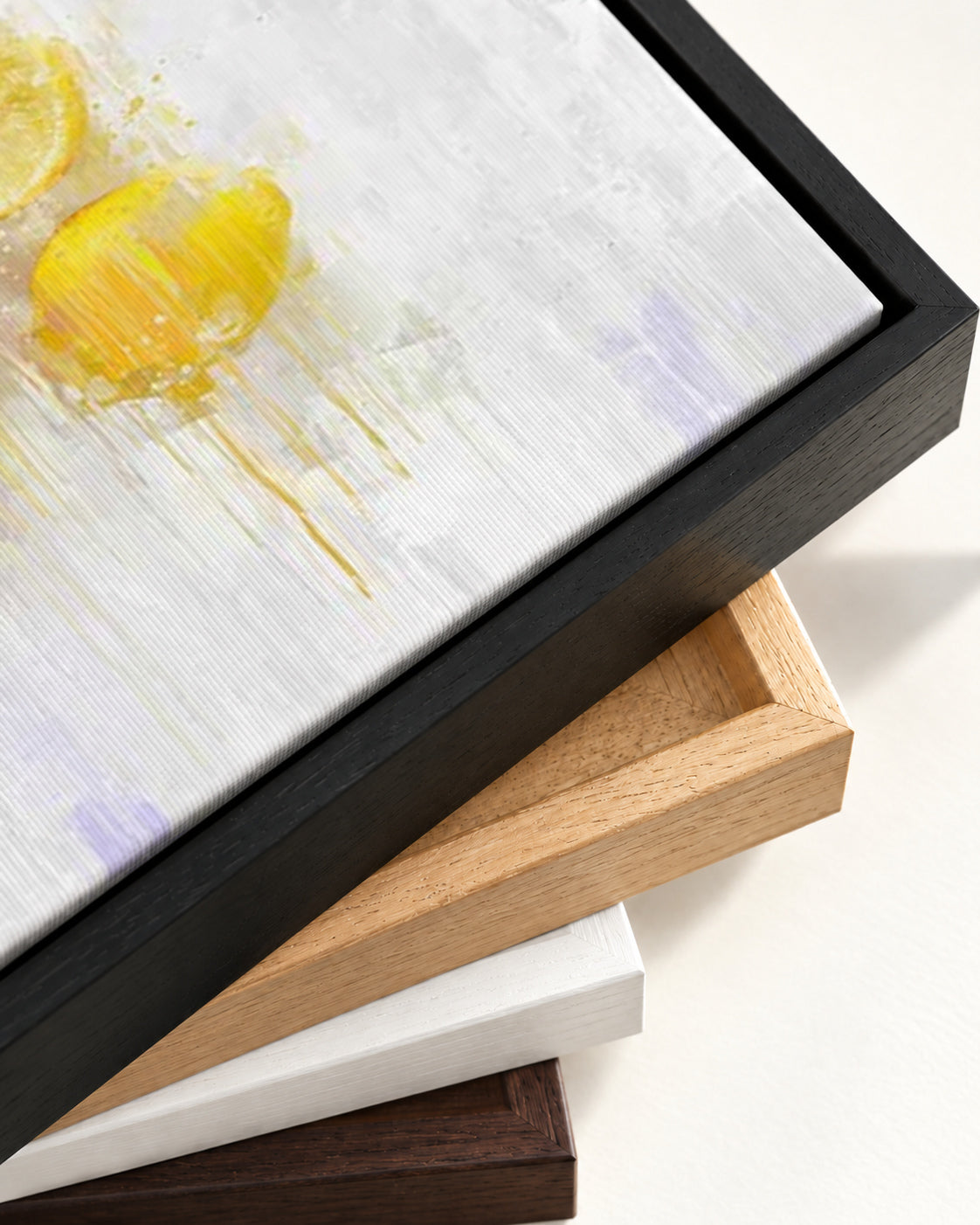 Lemons Still Life Fine Art Painting Canvas Art — framed canvas corner and wrapped canvas detail