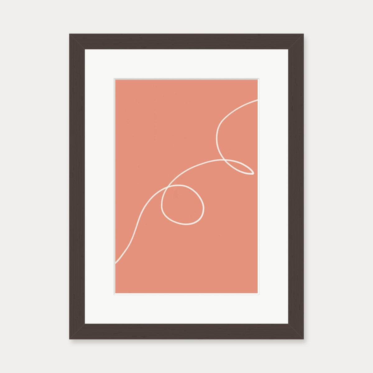 Line On Orange Art Print — 30 x 40 cm — Brown Frame