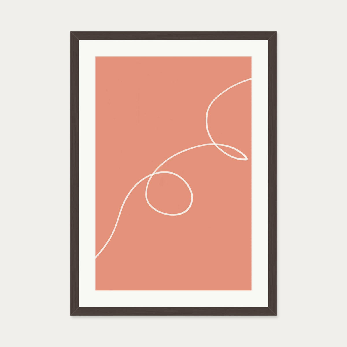 Line On Orange Art Print — 50 x 70 cm — Brown Frame