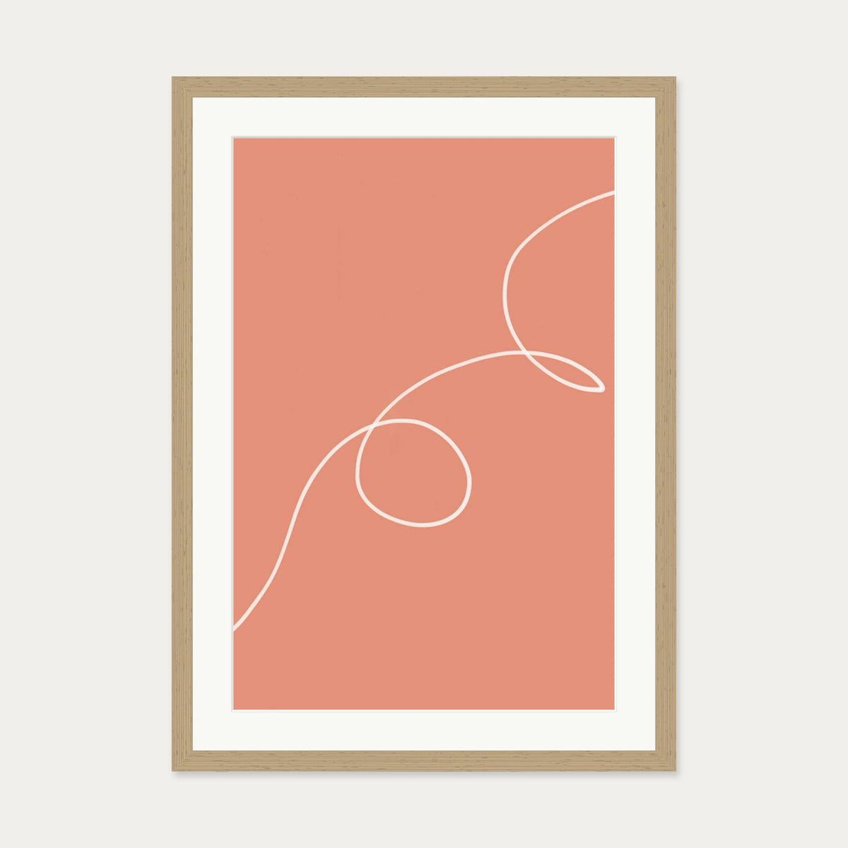 Line On Orange Art Print — 50 x 70 cm — Oak Frame