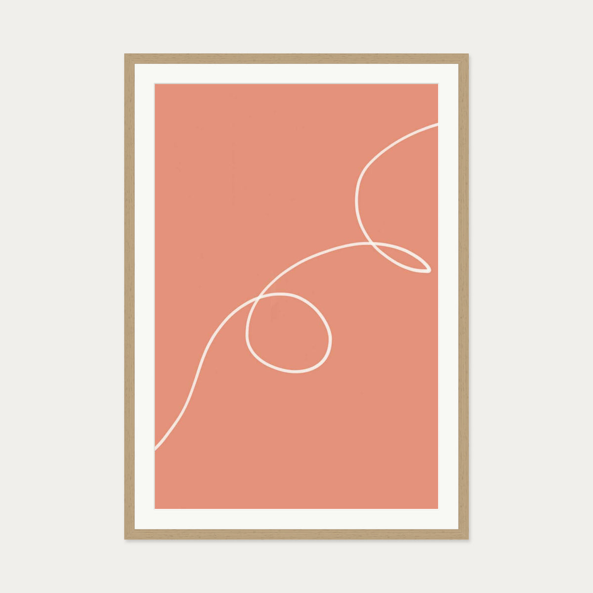Line On Orange Art Print — 70 x 100 cm — Oak Frame