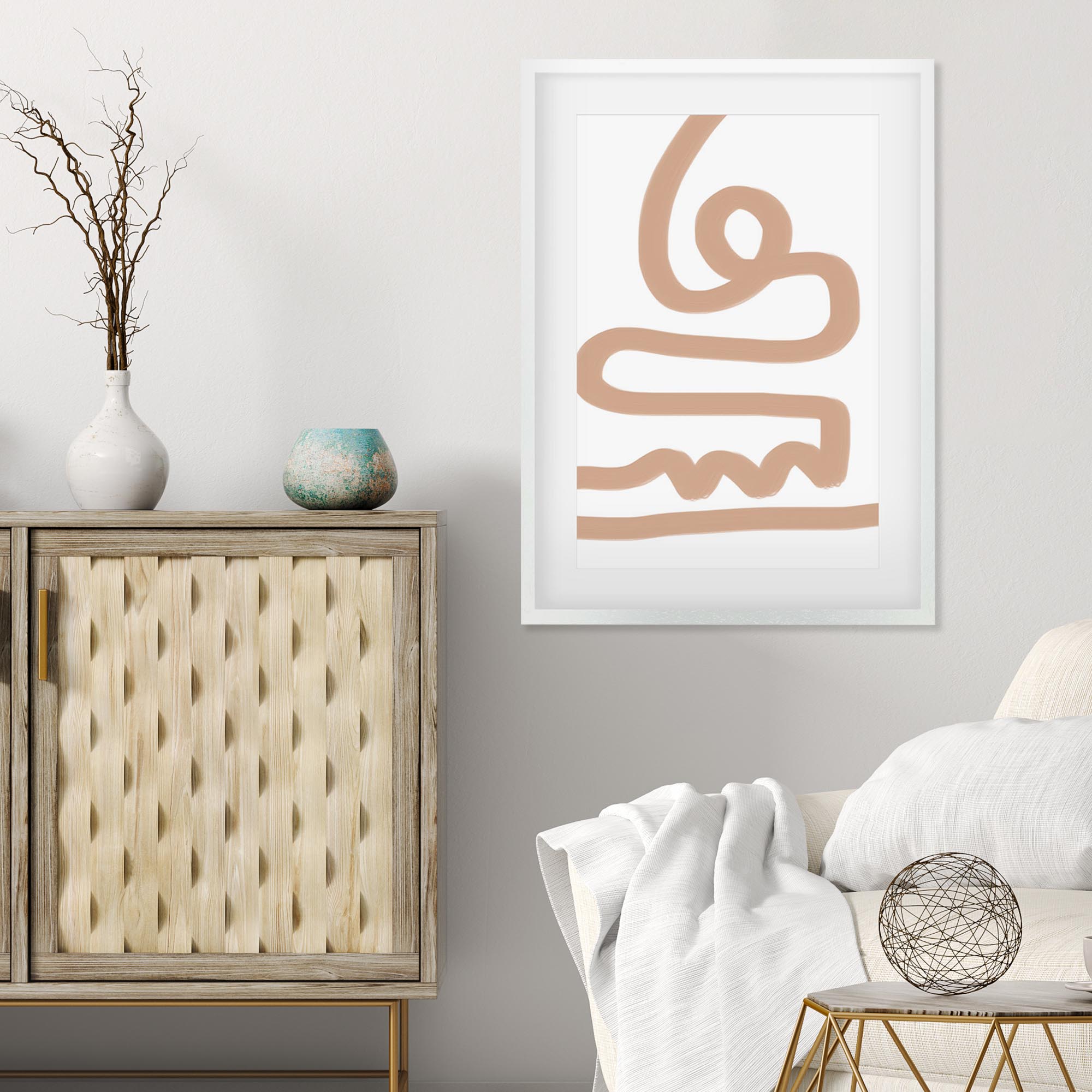 Beige Graffiti Lines Framed Art