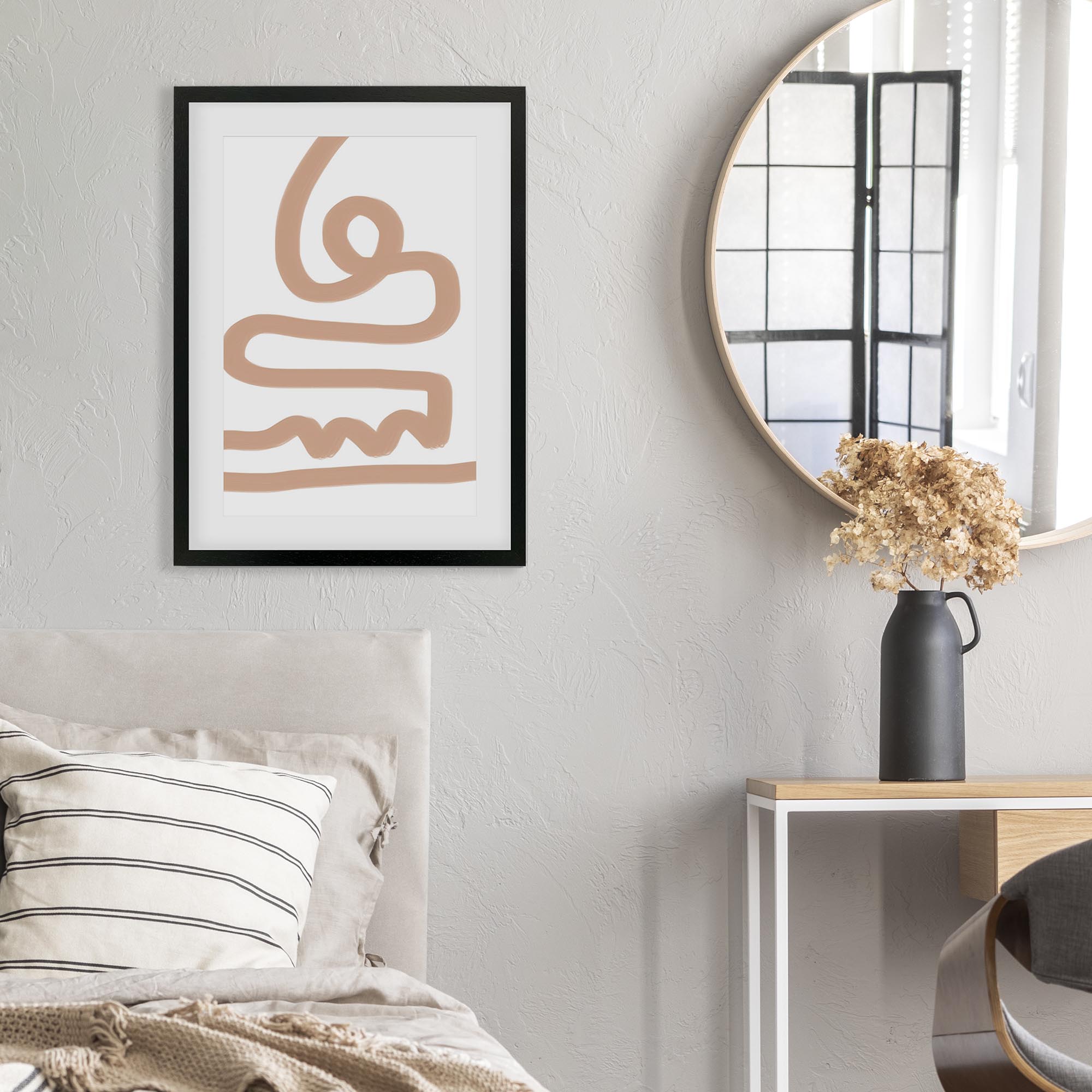 Beige Graffiti Lines Framed Art