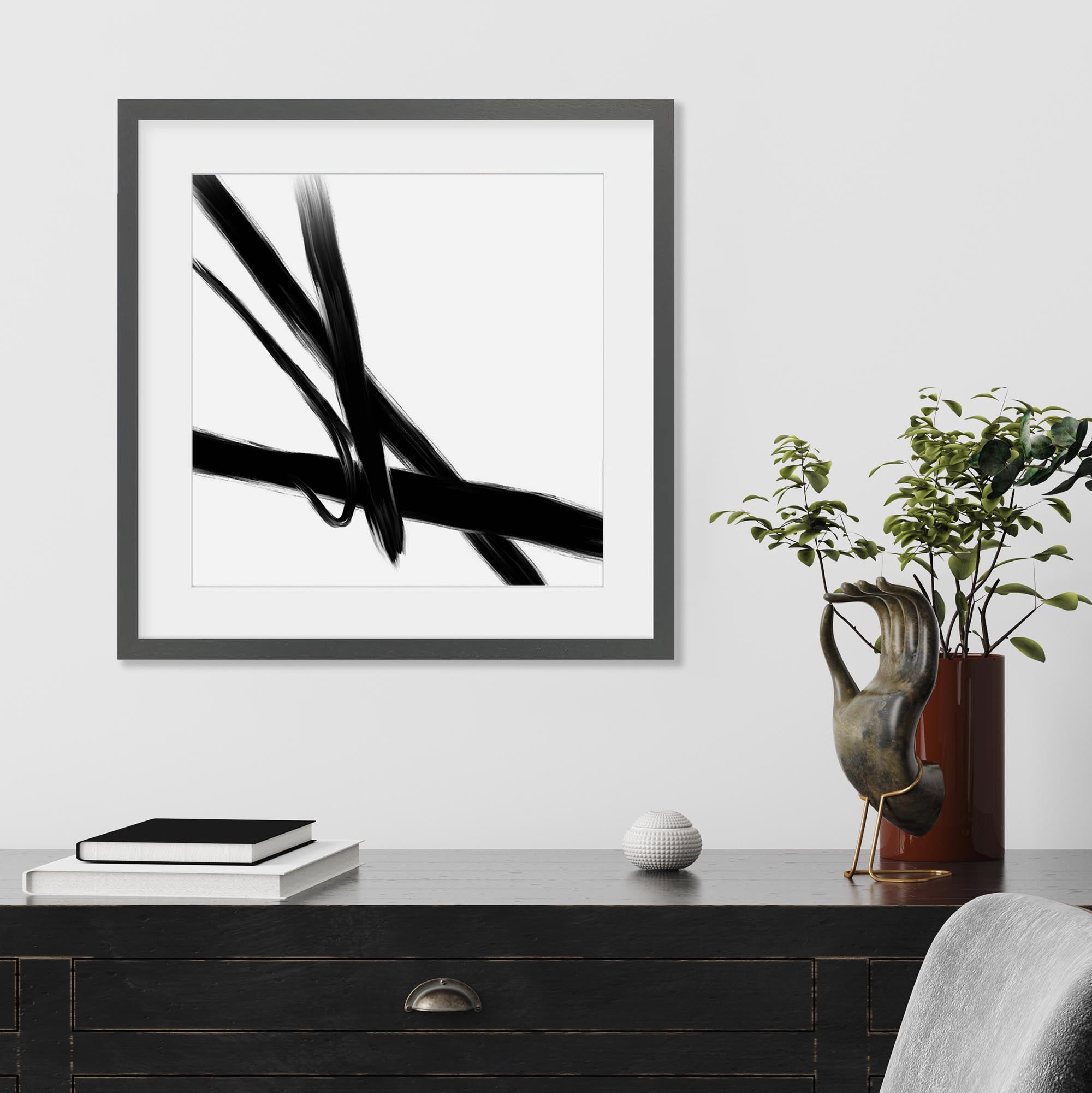 Black Brush Strokes Framed Art