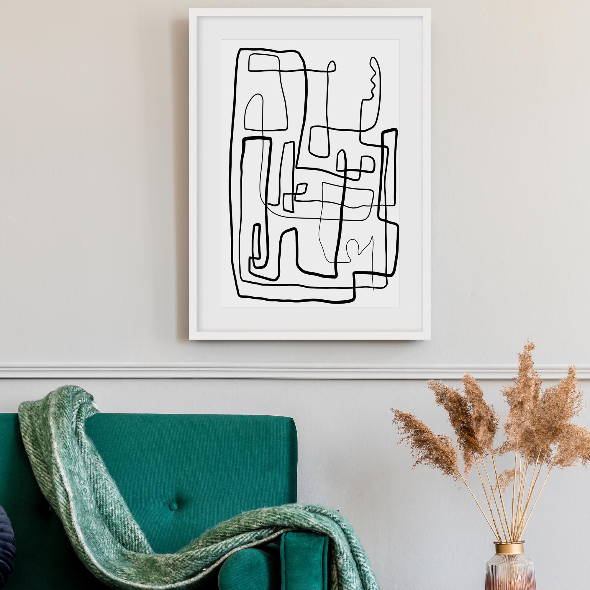 Labyrinth Line Drawing Framed Art