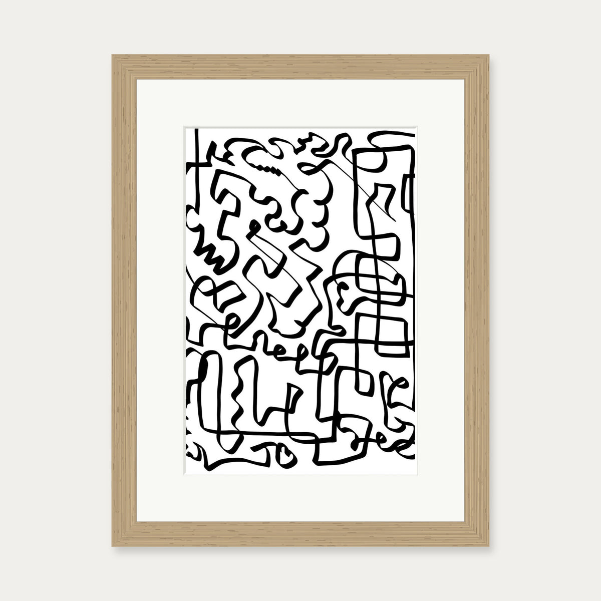 Lines Of The Maze Abstract Art Print — 30 x 40 cm — Oak Frame