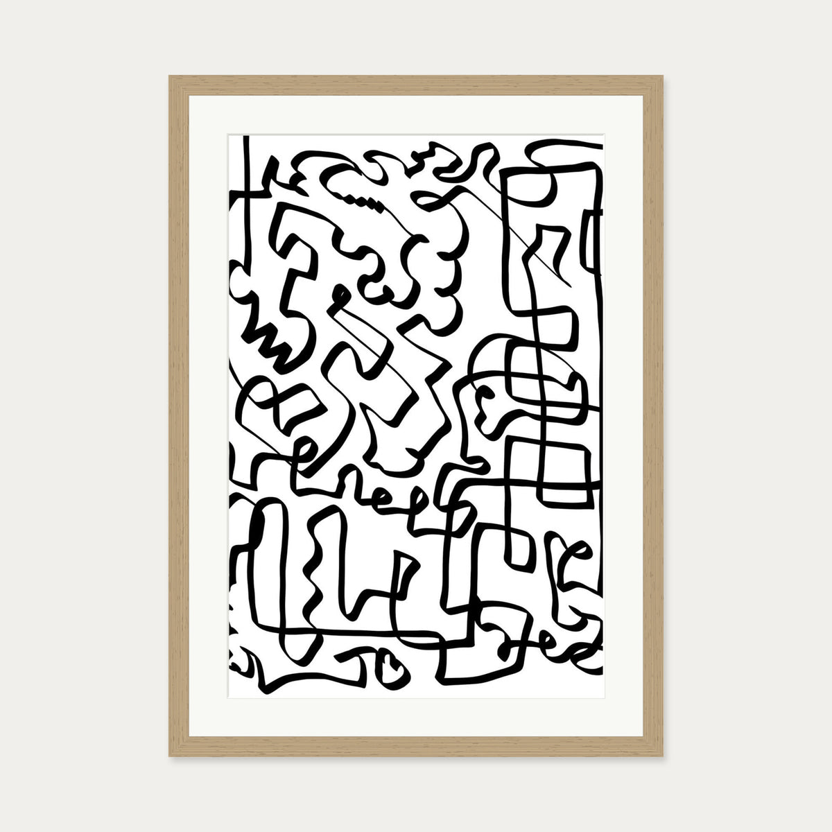 Lines Of The Maze Abstract Art Print — 50 x 70 cm — Oak Frame