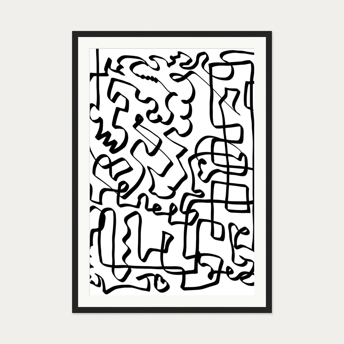 Lines Of The Maze Abstract Art Print — 70 x 100 cm — Black Frame