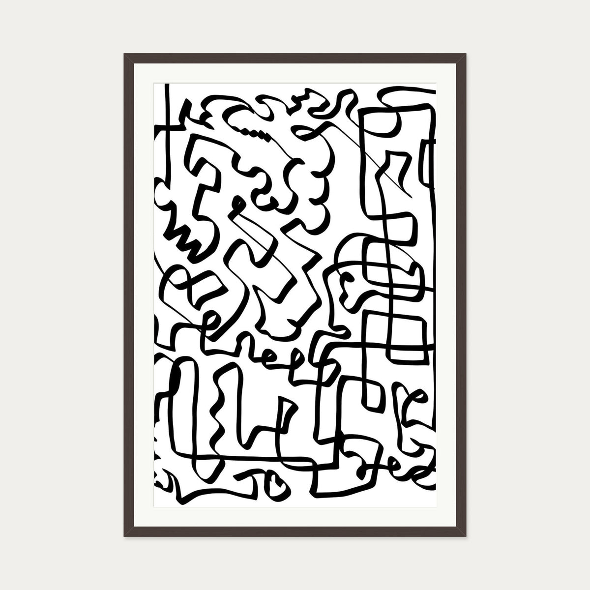 Lines Of The Maze Abstract Art Print — 70 x 100 cm — Brown Frame