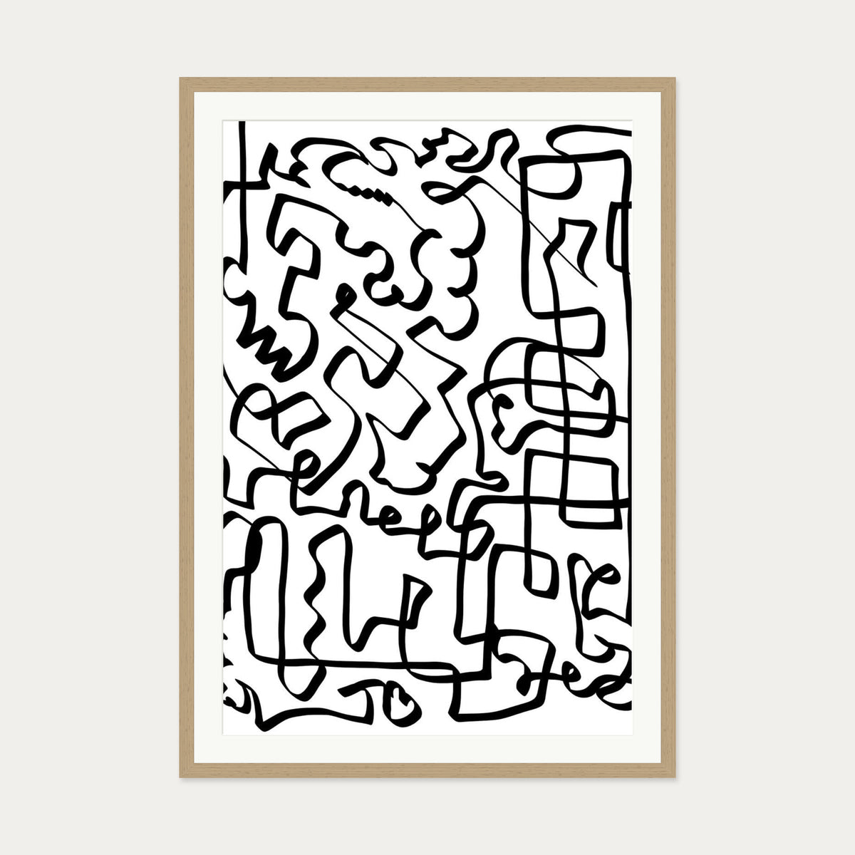 Lines Of The Maze Abstract Art Print — 70 x 100 cm — Oak Frame