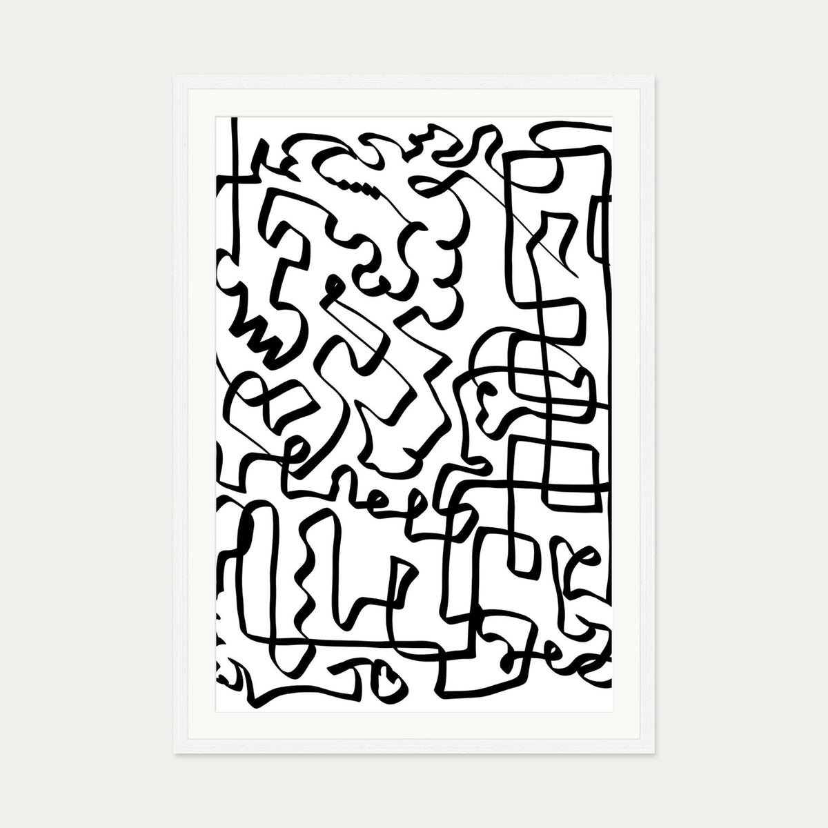 Lines Of The Maze Abstract Art Print — 70 x 100 cm — White Frame
