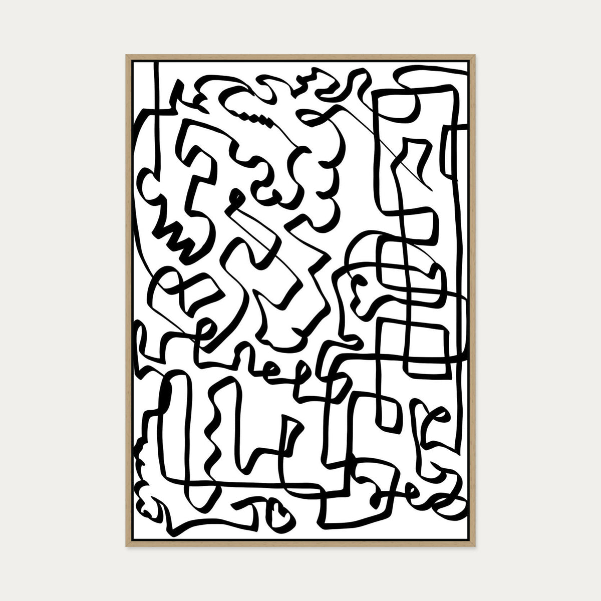 Lines Of The Maze Canvas Art — 70 x 100 cm — Oak Frame