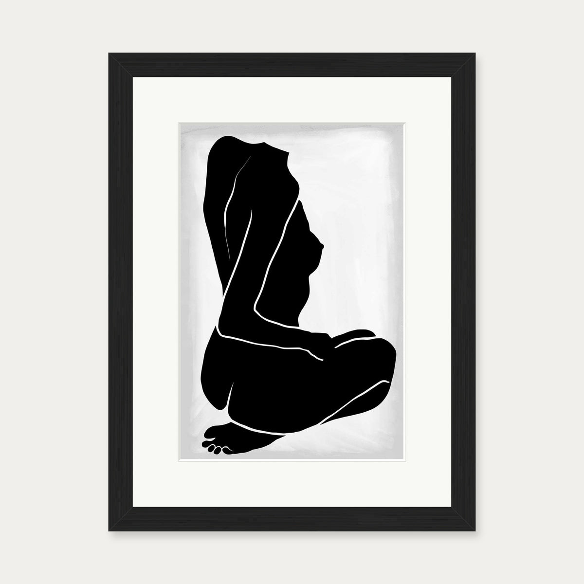 Lino Nude Figure Line Art Print — 30 x 40 cm — Black Frame
