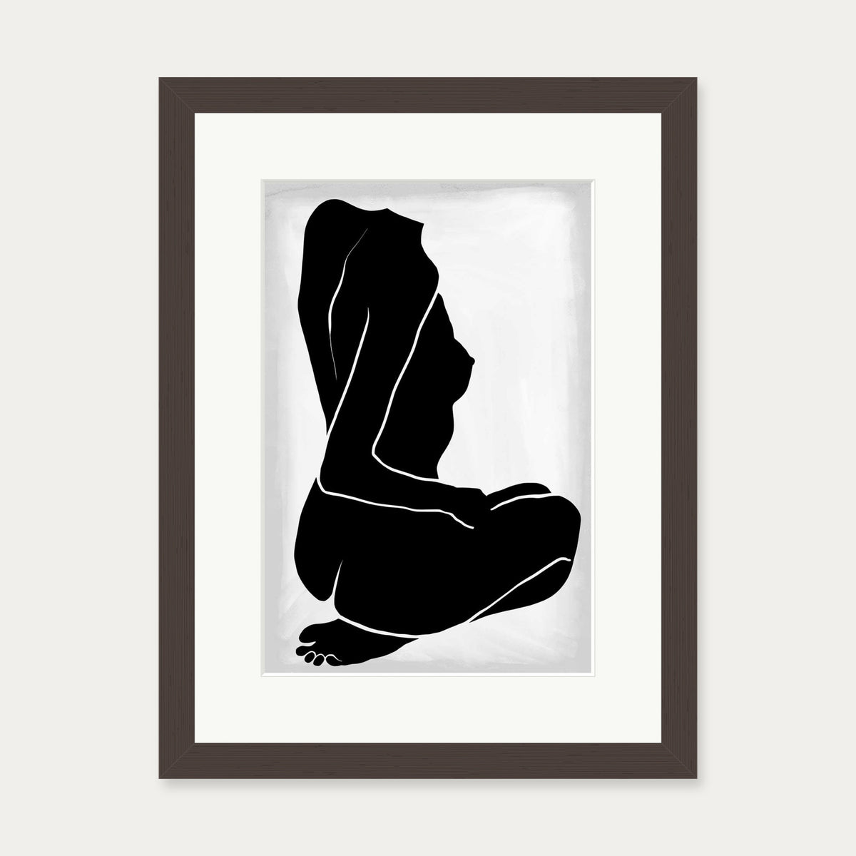 Lino Nude Figure Line Art Print — 30 x 40 cm — Brown Frame