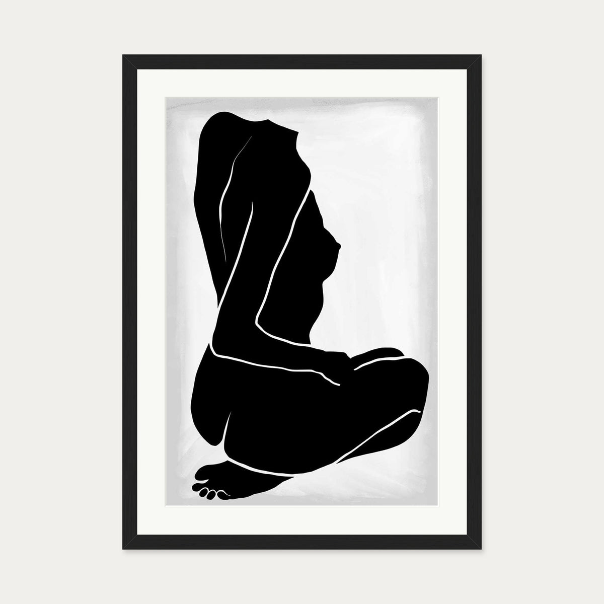 Lino Nude Figure Line Art Print — 50 x 70 cm — Black Frame
