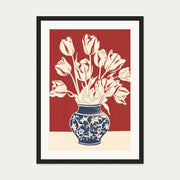 Lino Print Flower Pot Wall Art — 50 x 70 cm — Black Frame