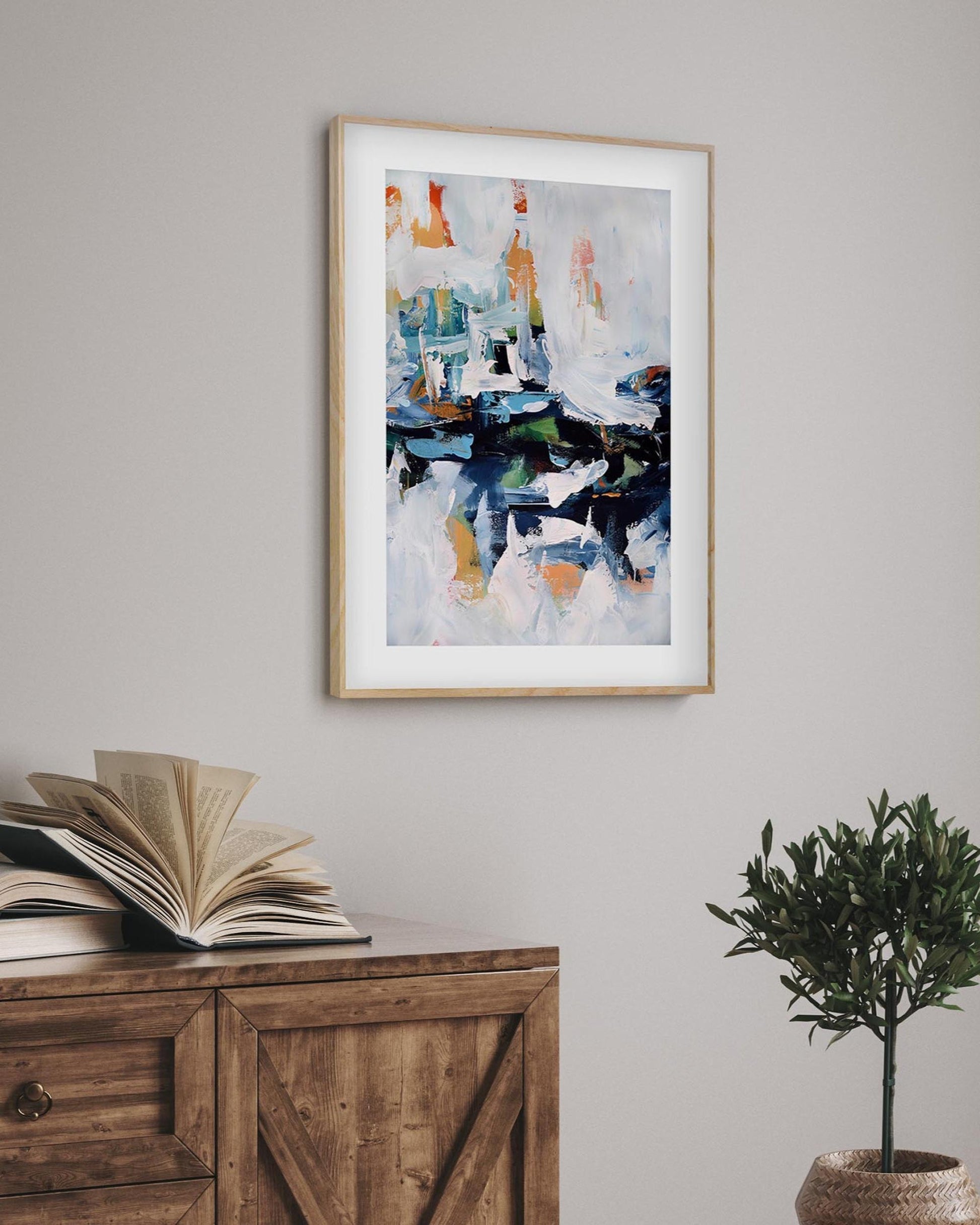 framed abstract artwork on wall
