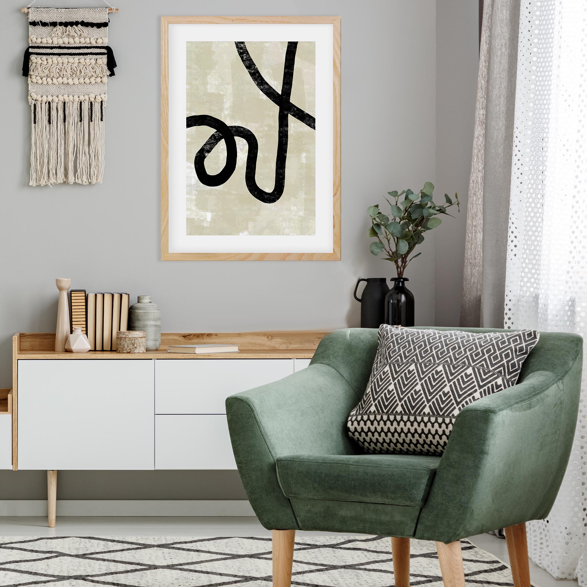 Neutral Abstract Curved Lines Framed Print