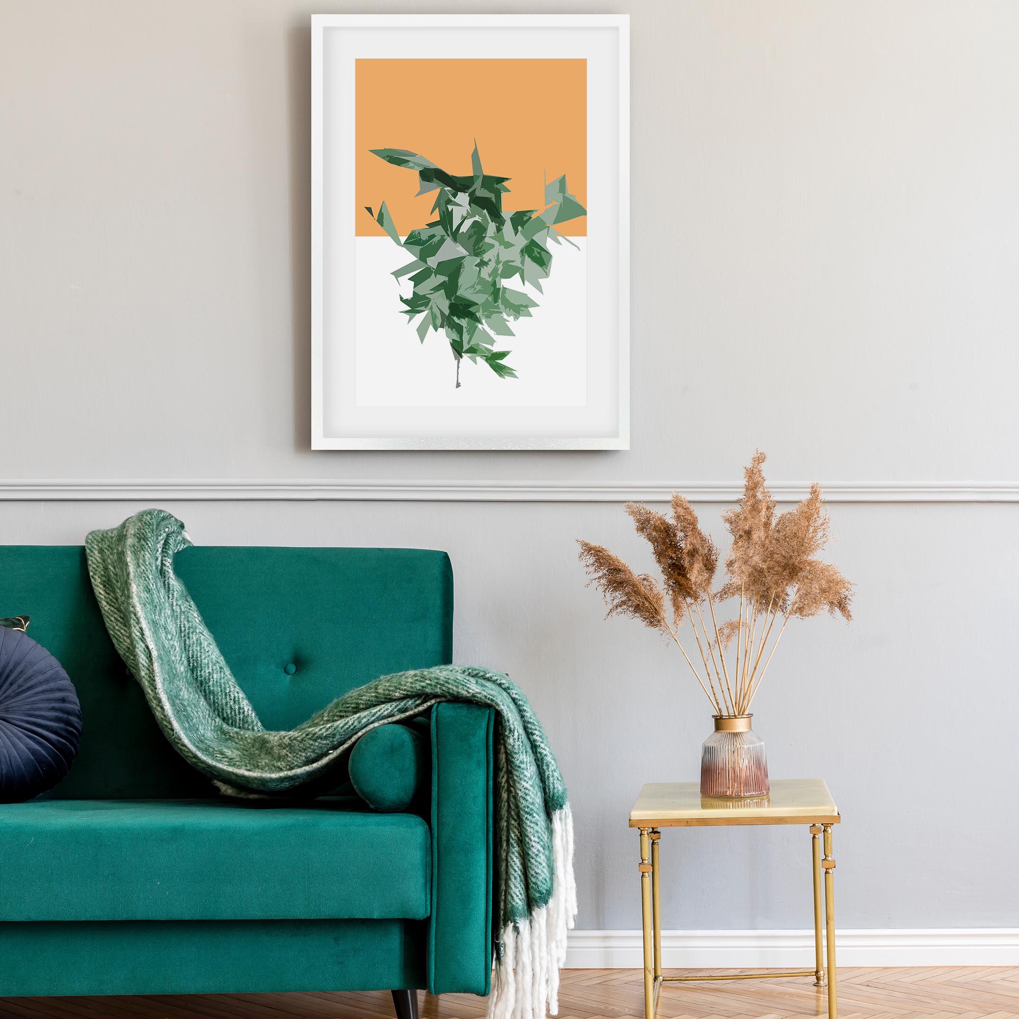 Green White Orange Framed Art