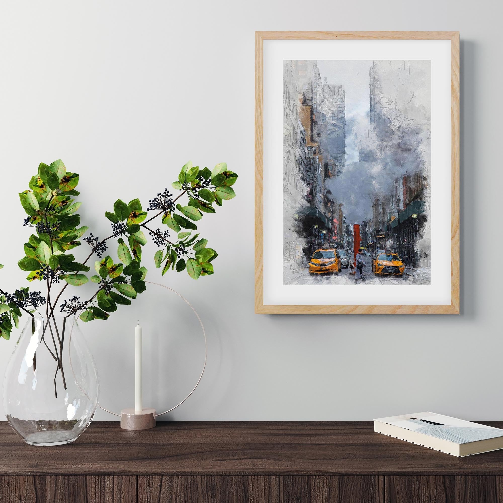 New York Watercolour Framed Art