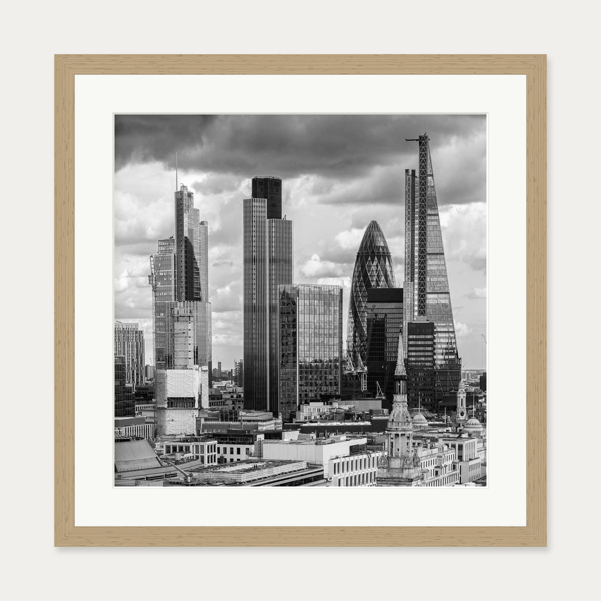 London Skyline Wall Art Print — 50 x 50 cm — Oak Frame