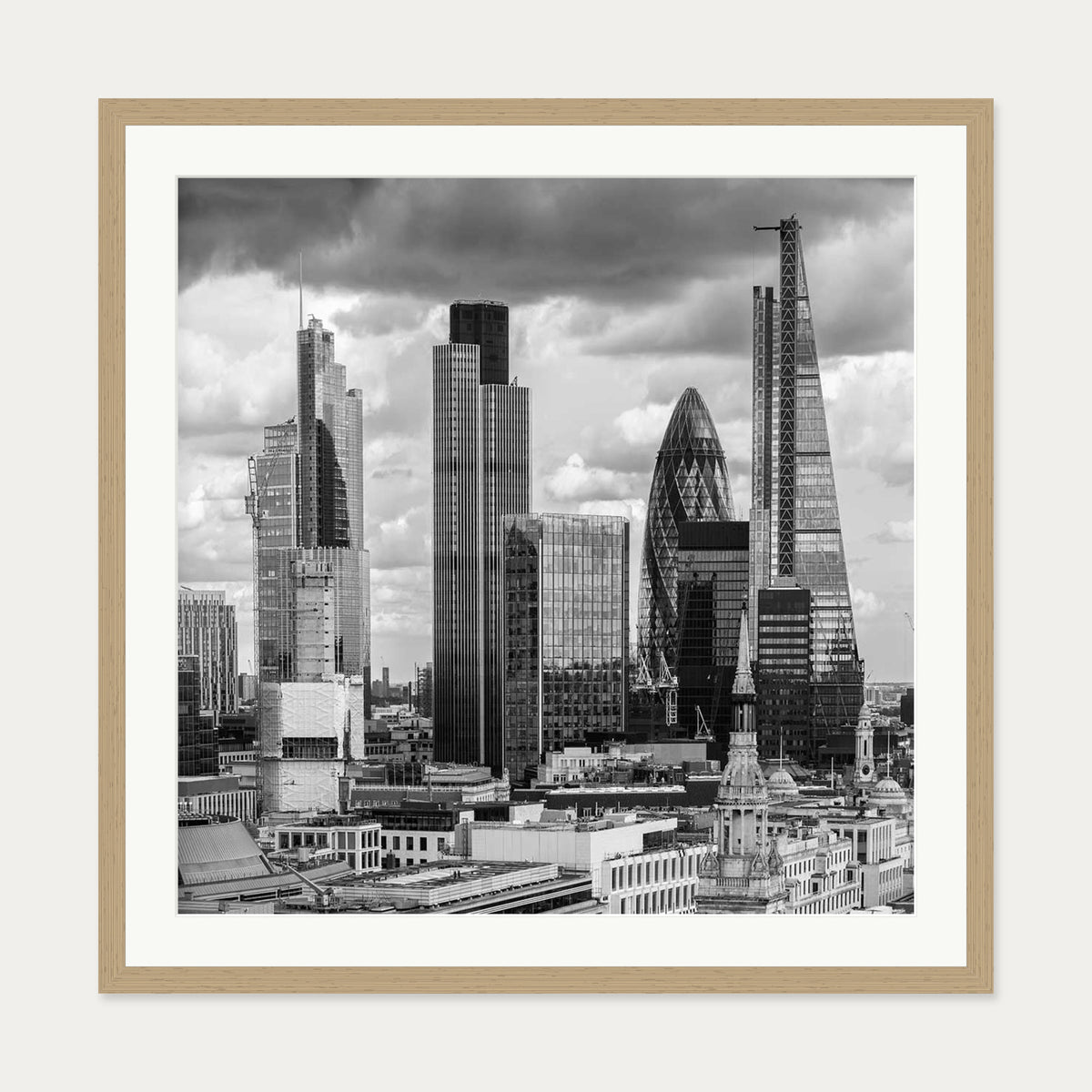London Skyline Wall Art Print — 70 x 70 cm — Oak Frame