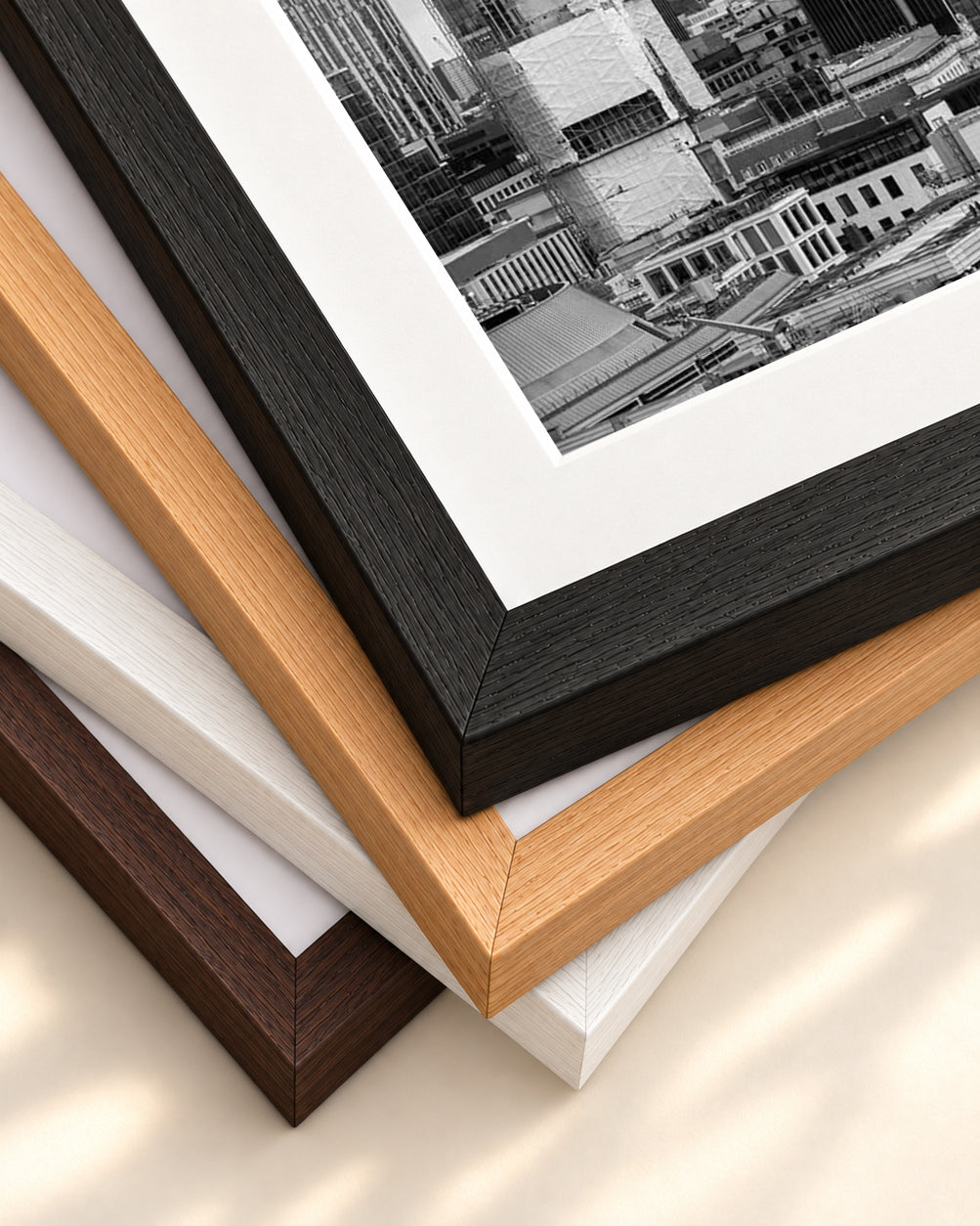 London Skyline Wall Art Print — framed print corner with 5 cm mount and bevel