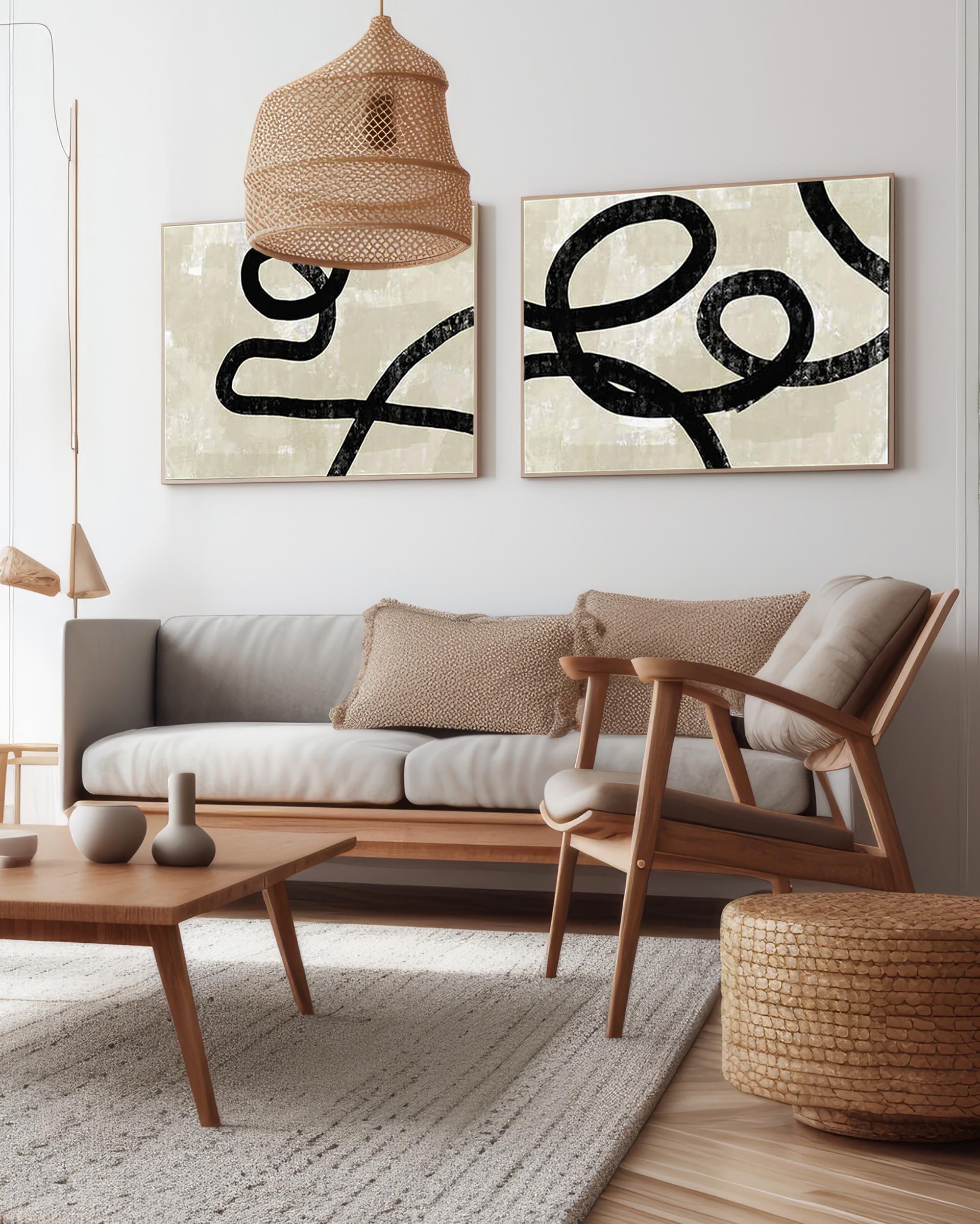 Neutral Curved Lines Canvas Set Of 2