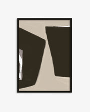 Abstract art print with black and beige shapes on a white background