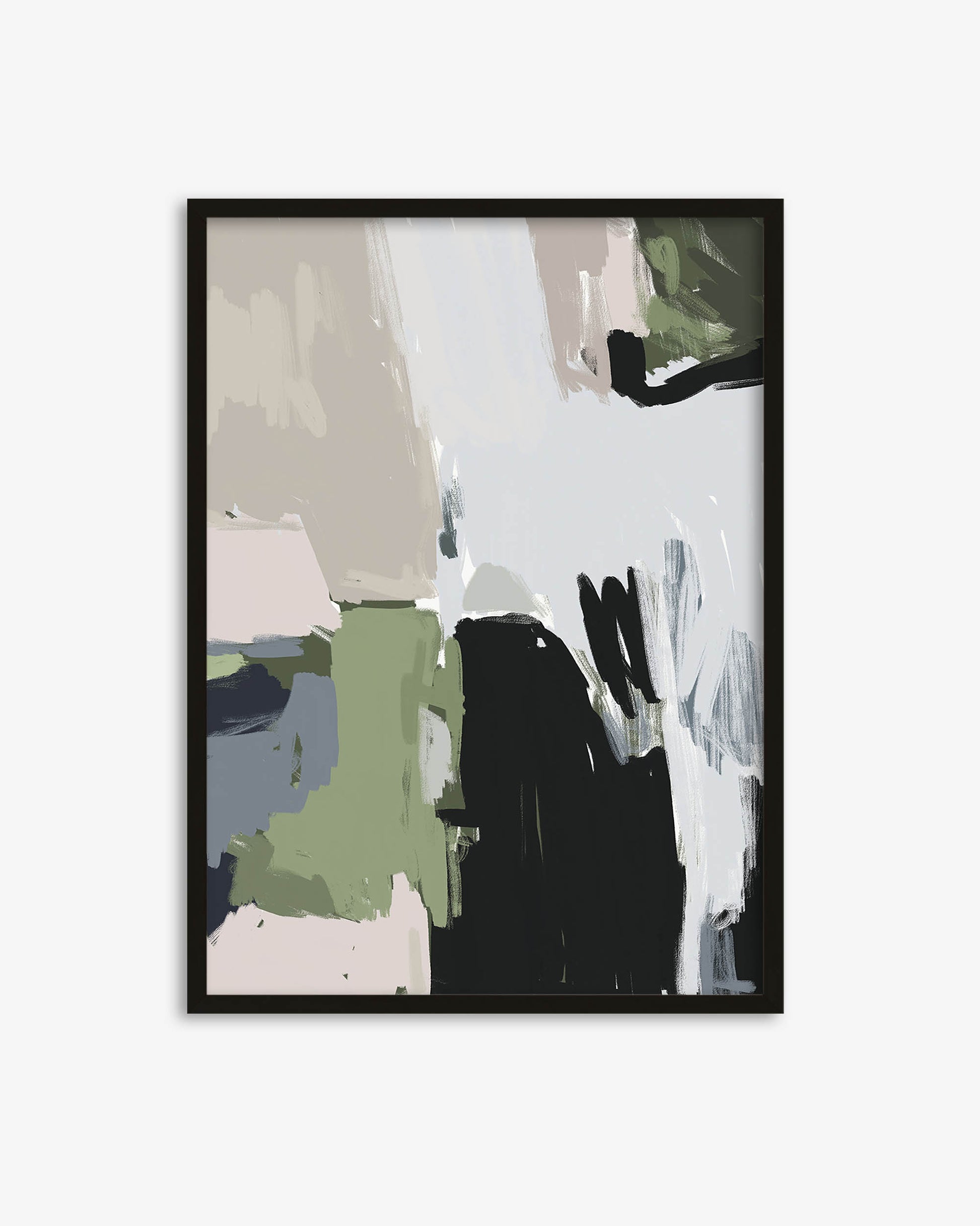 Framed abstract art print with a black border on a white background