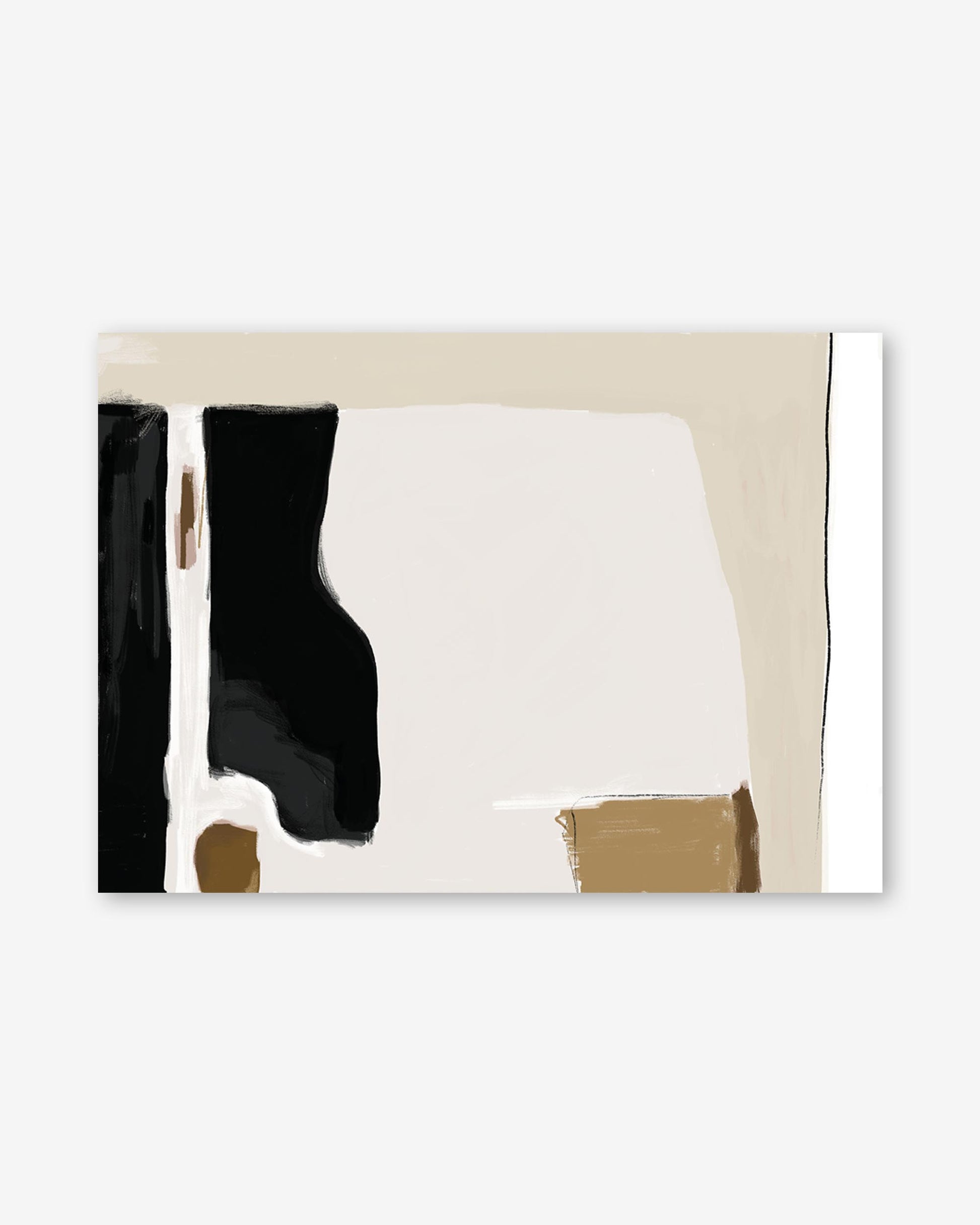 Abstract art print with black, white, and beige colors on a white background
