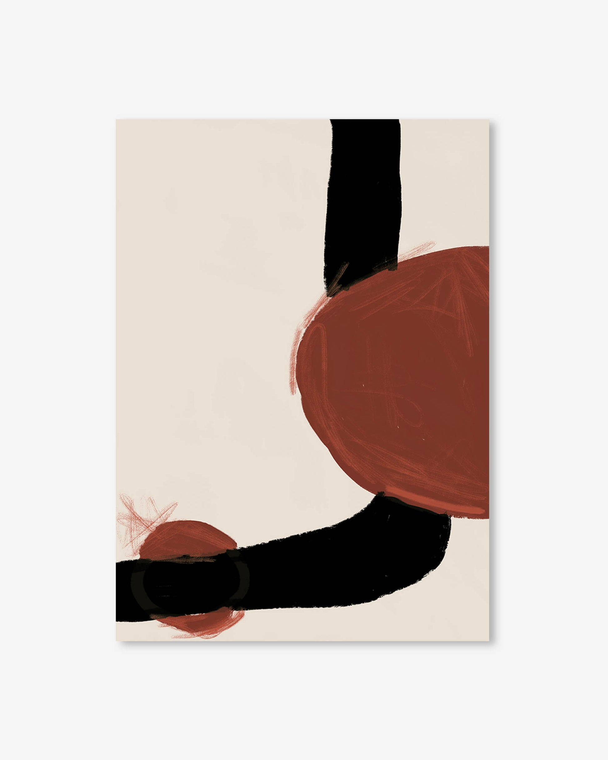 Abstract art print with brown and black shapes on a beige background