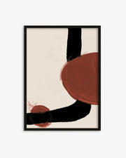 Framed abstract art print with geometric shapes on a beige background